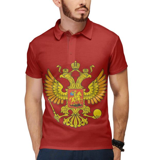 Мужское поло с изображением Герб России цвета Белый