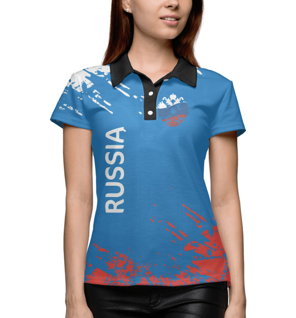 Женское поло с изображением Флаг и герб России цвета Белый