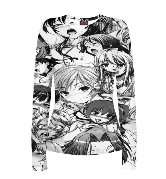 Женский лонгслив с изображением Ahegao | Ахэгао цвета Белый