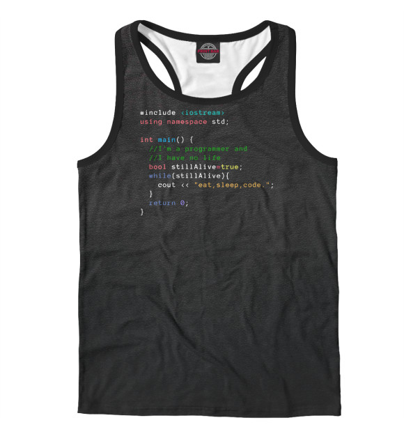 Мужская майка-борцовка с изображением C++ Infinite Loop Eat цвета Белый