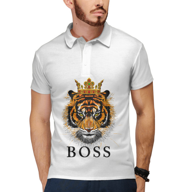 Мужское поло с изображением Boss цвета Белый