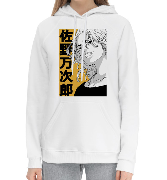 Женский хлопковый худи с притом Мики цвета Белый Женский хлопковый худи с изображением Мики цвета Белый