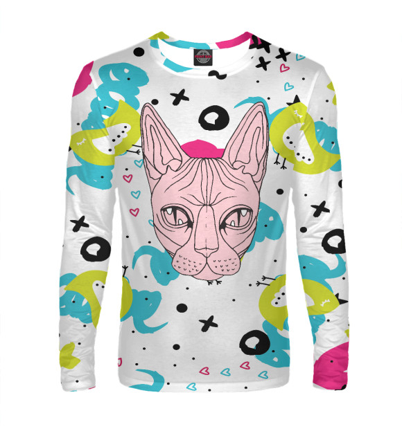 Мужской лонгслив с изображением Кис-Кис | Geometry music цвета Белый