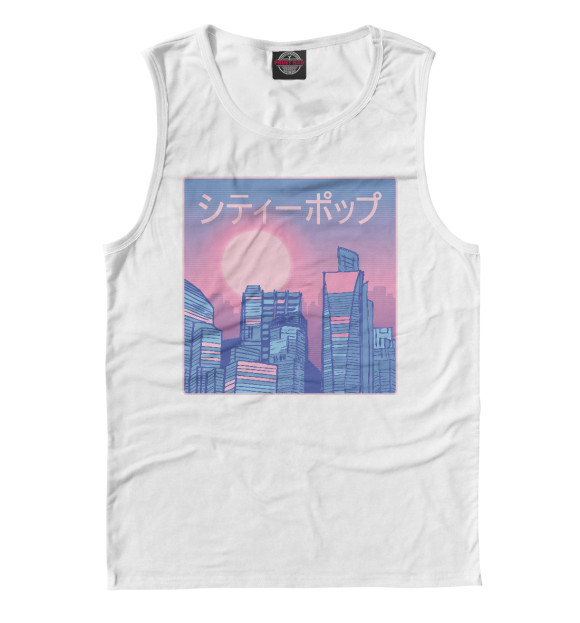 Мужская майка с изображением Retrowave city цвета Белый