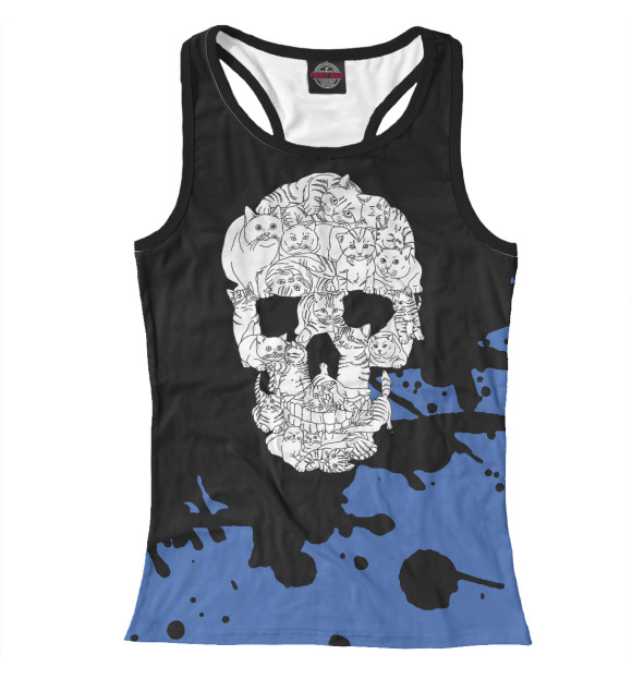 Женская майка-борцовка с изображением Cat Skull Halloween цвета Белый