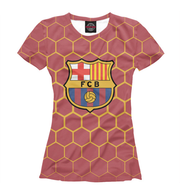 Футболка для девочек с изображением Barcelona - желтые соты цвета Белый