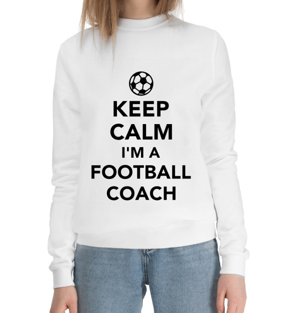Женский хлопковый свитшот с изображением Футбольный тренер цвета Белый