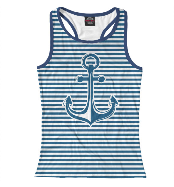 Женская майка-борцовка с изображением Тельняшка с якорем цвета Белый