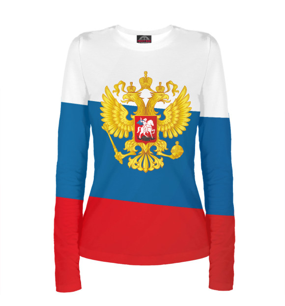 Женский лонгслив с изображением Триколор Герб России цвета Белый