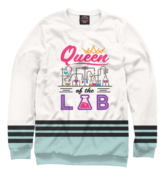 Женский свитшот с изображением Queen of the Lab Laboratory цвета Белый