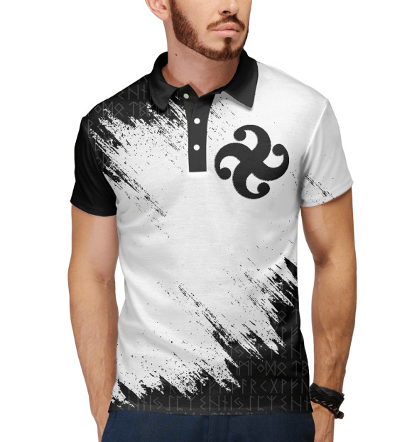 Мужское поло с изображением Оберег Посолонь цвета Белый