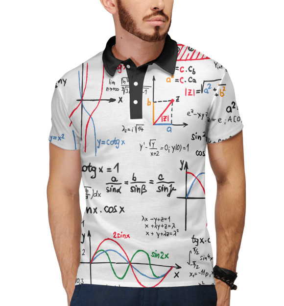 Мужское поло с притом Геометрия  | Geometry цвета Белый Мужское поло с изображением Геометрия  | Geometry цвета Белый