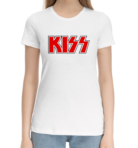 Женская хлопковая футболка с изображением KISS цвета Белый