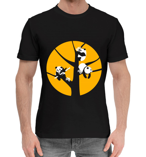 Мужская хлопковая футболка с изображением Панда цвета Черный
