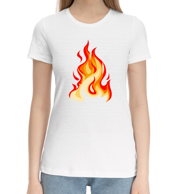 Женская хлопковая футболка с изображением Огонь цвета Белый