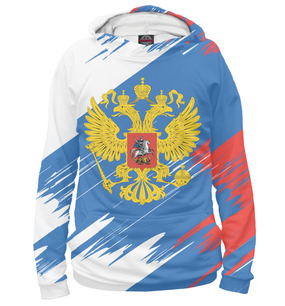 Мужское худи с изображением Флаг и герб России цвета Белый