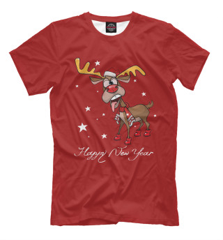 Мужская футболка Смешной олень HappyNewYear