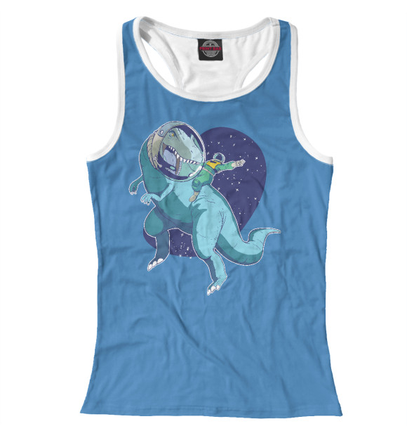 Женская майка-борцовка с изображением Космонавт на динозавре цвета Белый