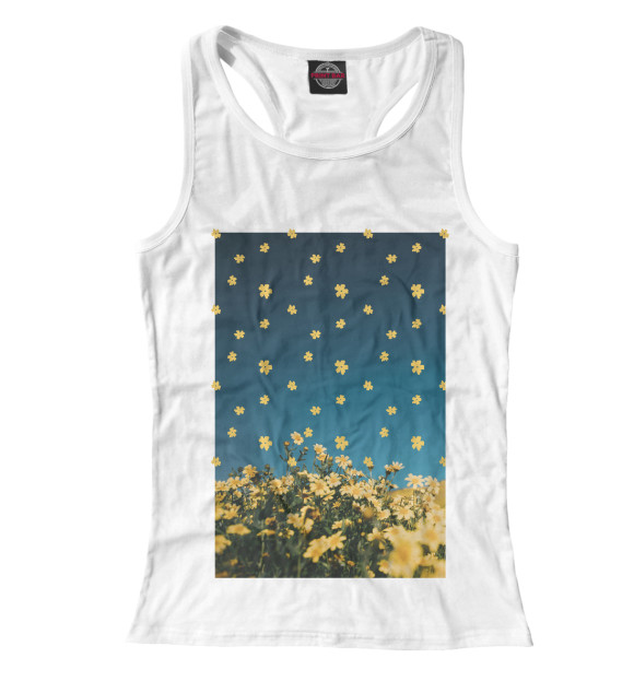 Женская майка-борцовка с изображением Желтые цветы цвета Белый