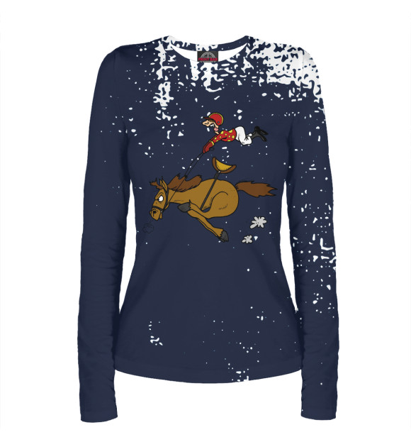 Женский лонгслив с притом Horse and jockey цвета Белый Женский лонгслив с изображением Horse and jockey цвета Белый