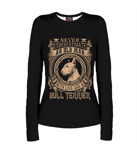 Женский лонгслив с изображением Love Bull Terrier цвета Белый