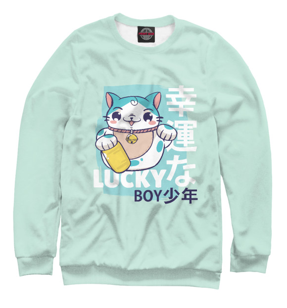 Женский свитшот с изображением Lucky Boy цвета Белый