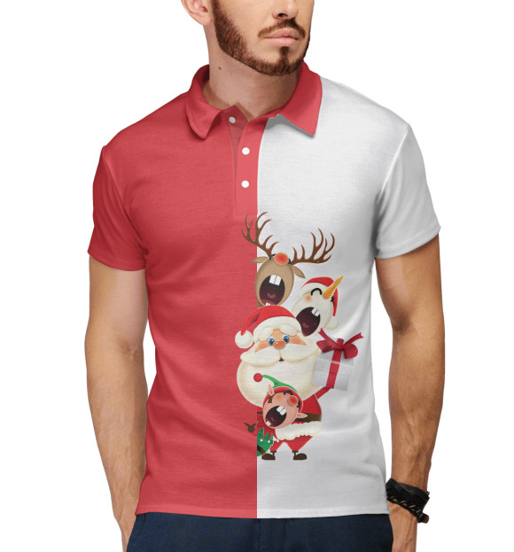 Мужское поло с изображением С Новым Годом! цвета Белый