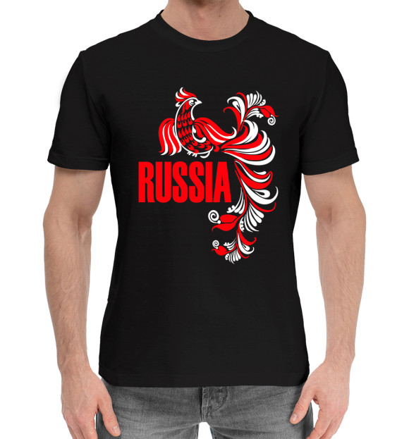 Мужская хлопковая футболка с изображением Россия цвета Черный