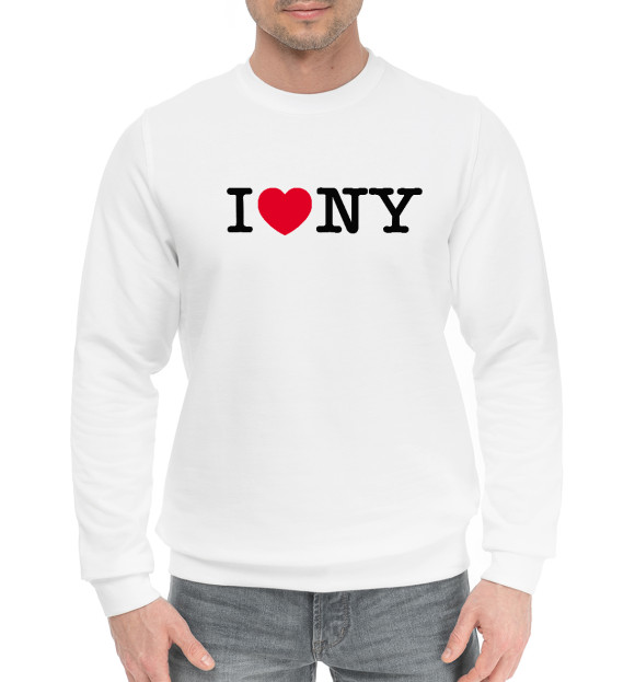 Мужской хлопковый свитшот с изображением I Love New York цвета Белый