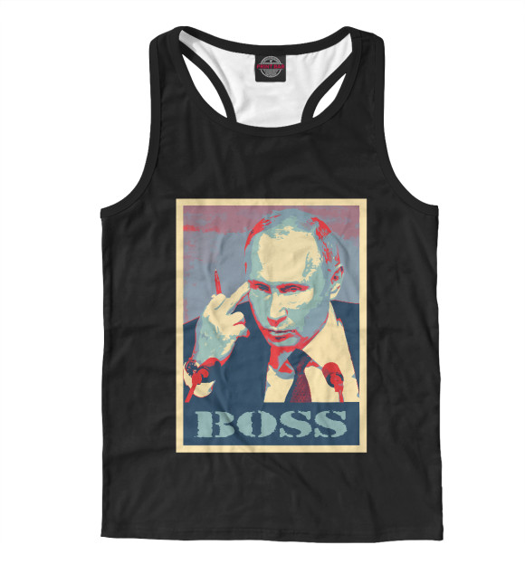 Мужская майка-борцовка с изображением Putin Boss цвета Белый