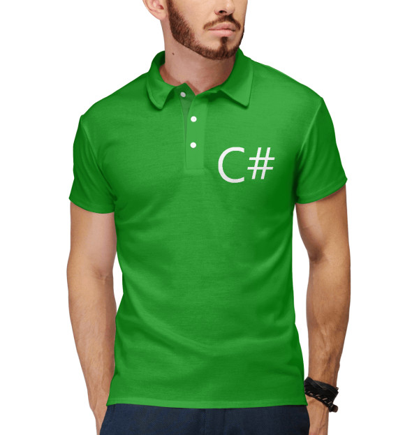 Мужское поло с изображением C Sharp Logo цвета Белый