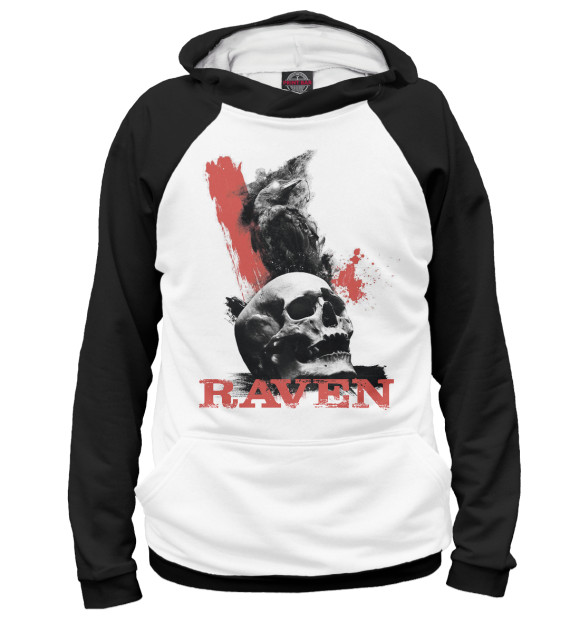 Мужское худи с притом Raven цвета Белый Мужское худи с изображением Raven цвета Белый