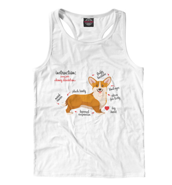 Мужская майка-борцовка с изображением Корги цвета Белый