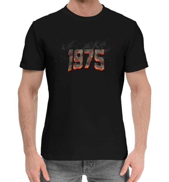 Мужская хлопковая футболка с изображением 1975 цвета Черный