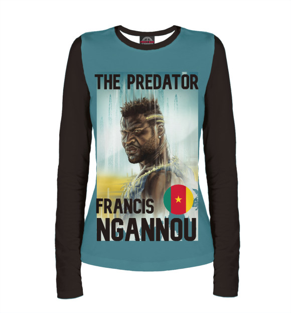 Женский лонгслив с изображением Francis Ngannou (Хищник) цвета Белый