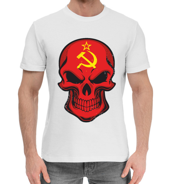 Мужская хлопковая футболка с изображением Череп - СССР цвета Белый