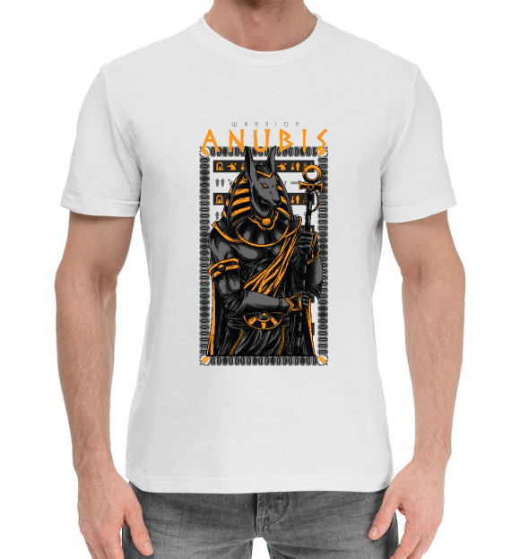 Мужская хлопковая футболка с изображением Anubis warrior цвета Белый