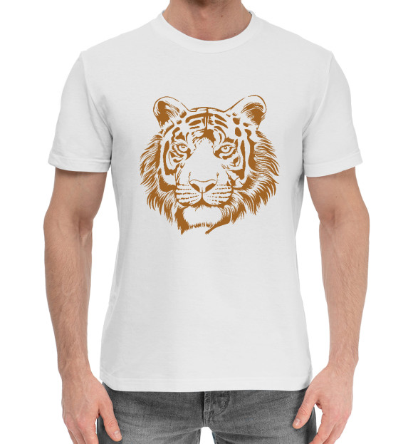 Мужская хлопковая футболка с притом Retro Tiger цвета Белый Мужская хлопковая футболка с изображением Retro Tiger цвета Белый