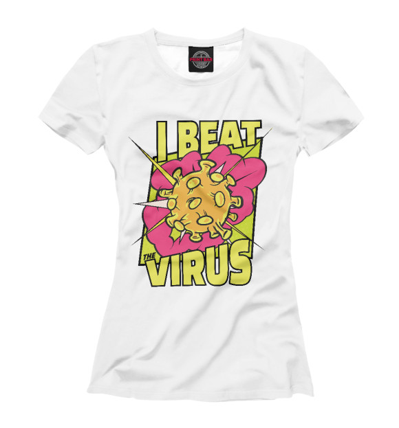 Женская футболка с изображением Я победил вирус цвета Белый