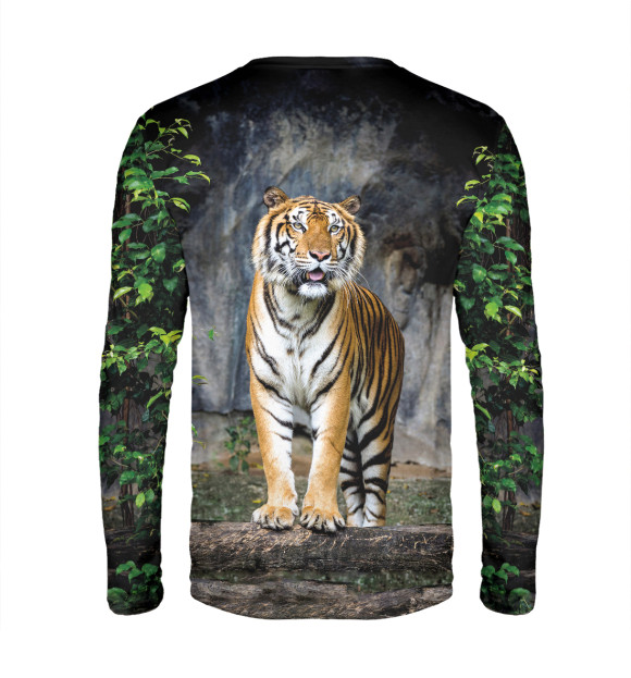 Мужской лонгслив с изображением Тигр в Лесу цвета Белый