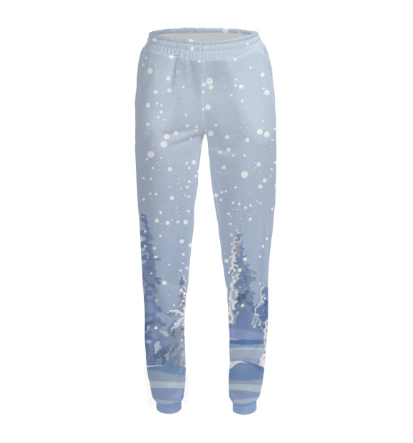 Женские спортивные штаны с изображением Снежный лес цвета Белый