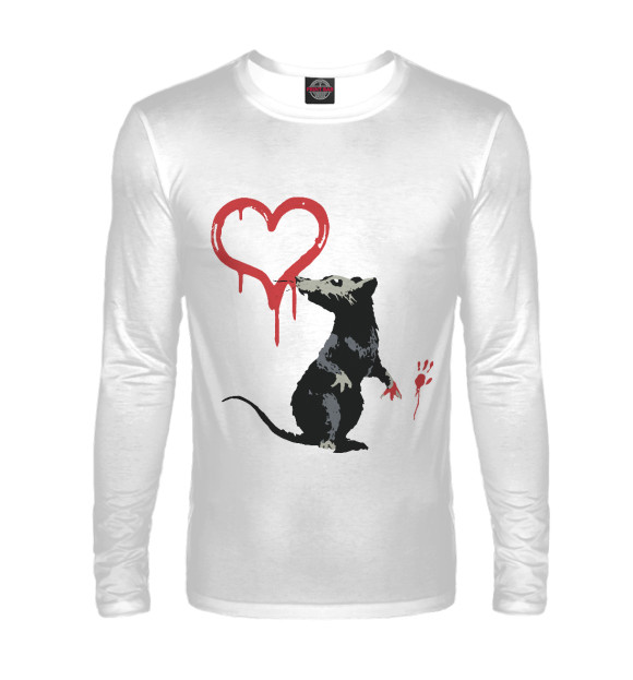 Мужской лонгслив с притом Banksy Бэнкси крыса цвета Белый Мужской лонгслив с изображением Banksy Бэнкси крыса цвета Белый