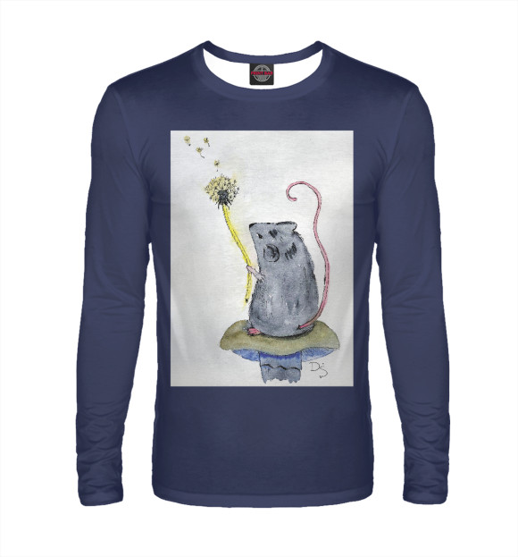 Мужской лонгслив с изображением Мышь цвета Белый