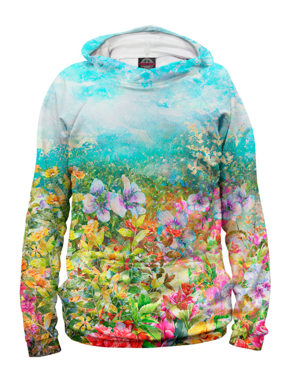 Мужское худи с изображением Цветы цвета Белый