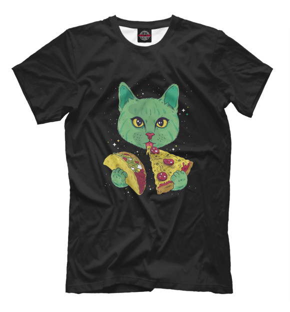 Футболка для мальчиков с изображением Cat Eating Pizza and Taco цвета Белый
