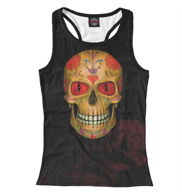 Женская майка-борцовка с изображением Red  Eyed Sugar Skull Zombi цвета Белый