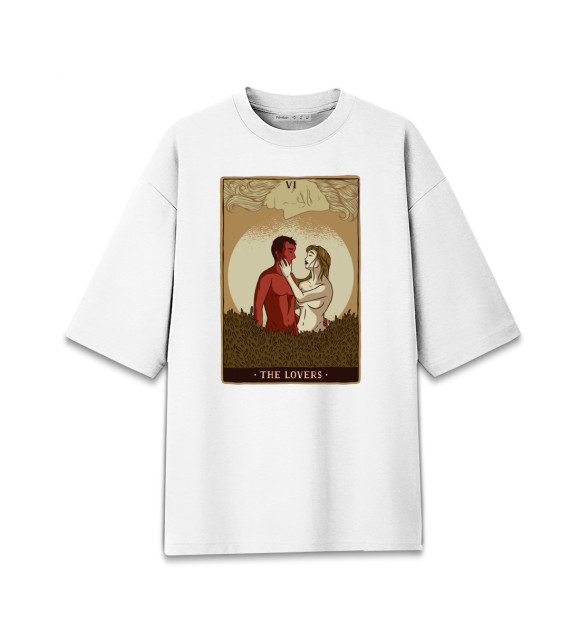 Женская футболка оверсайз с изображением Любовники Карта Таро цвета Белый