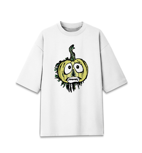 Женская футболка оверсайз с притом Тыква зеленая цвета Белый Женская футболка оверсайз с изображением Тыква зеленая цвета Белый