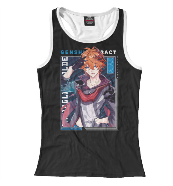 Женская майка-борцовка с притом Тарталья. Genshin Impact цвета Белый Женская майка-борцовка с изображением Тарталья. Genshin Impact цвета Белый