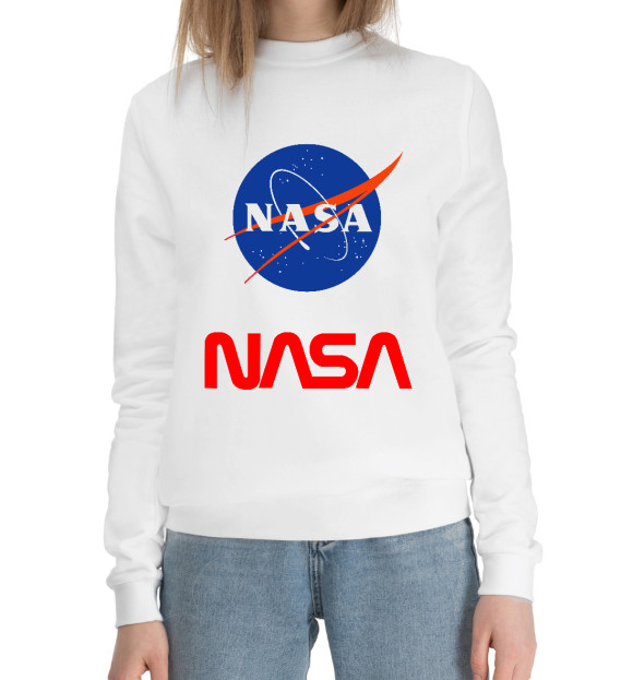 Женский хлопковый свитшот с изображением NASA цвета Белый